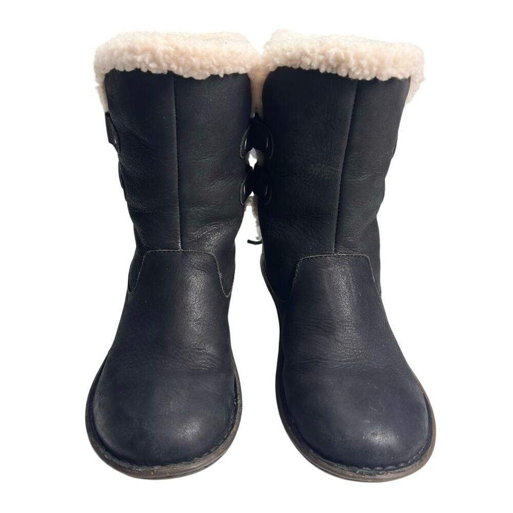 Ugg | Women | Akadia Black Leather Sheepskin Fur Pull On Fall Boots | Size US 7 - Picture 4 of 16
